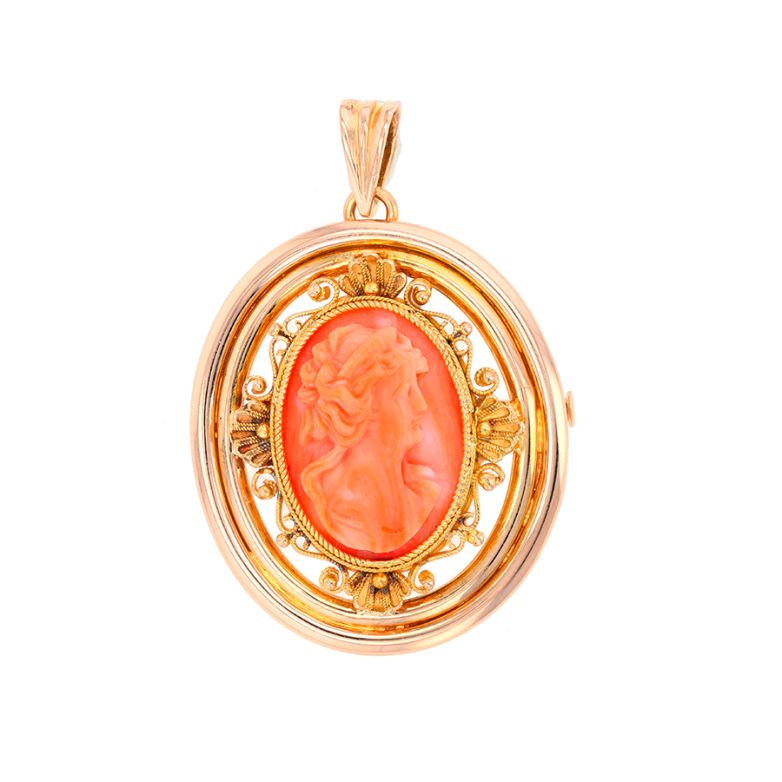 Pendentif Camée corail or jaune 16.48g Comme neuf -  reconditionné disponible sur Gemme Les Bijoux
